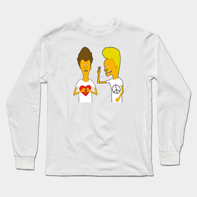 Beavis and butthead love and peace Long Sleeve T-Shirt by Hamsyah